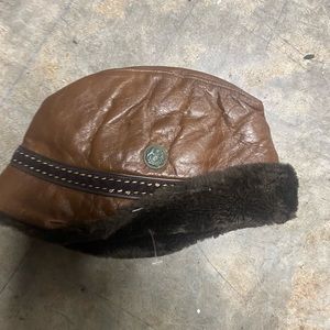 Mens Vintage North King J J Seifter Brown Leather Fur Hat Medium Great Shape NYC